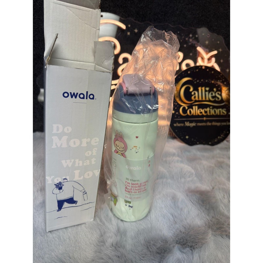 Owala FreeSip Water Bottle Labubu 24oz Mint Green Limited Edition Graphic NIB - Picture 5 of 7